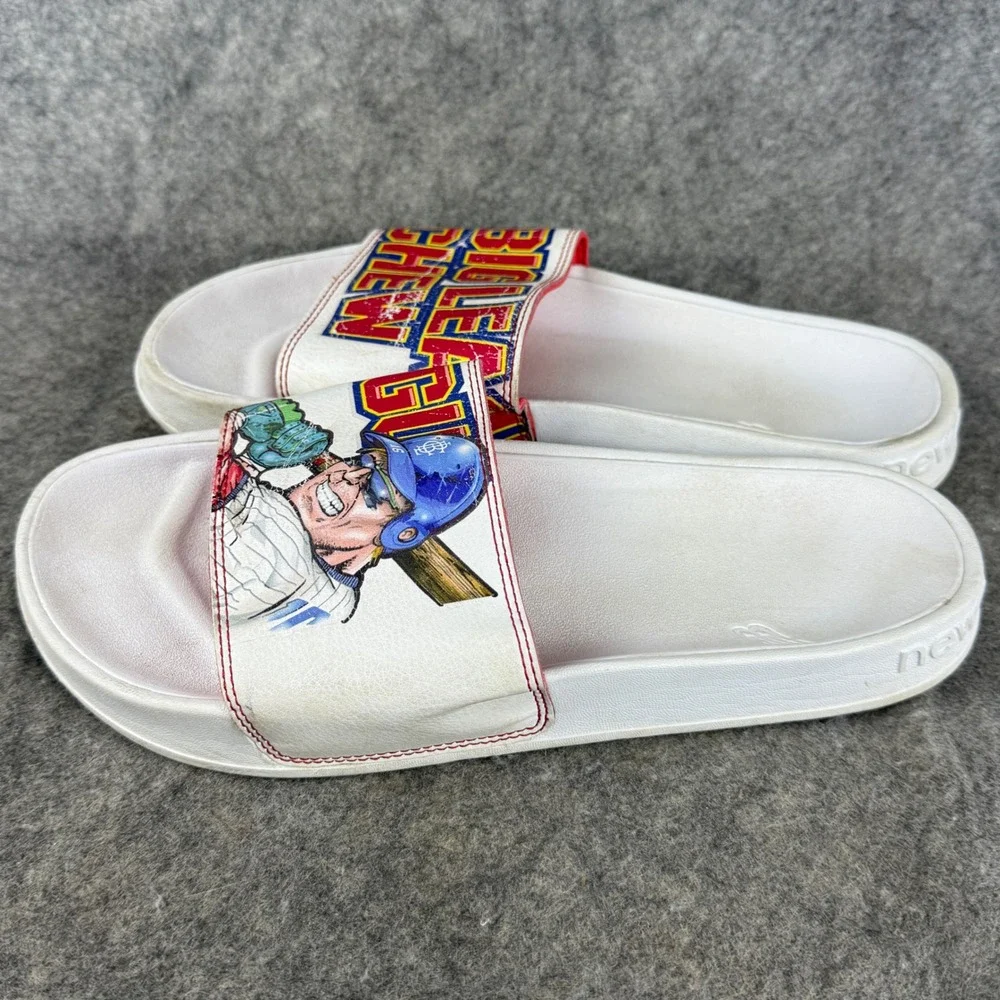 New Balance 200 Big League Chew Slides Mens 9 White Red Blue SMF200G Sandals